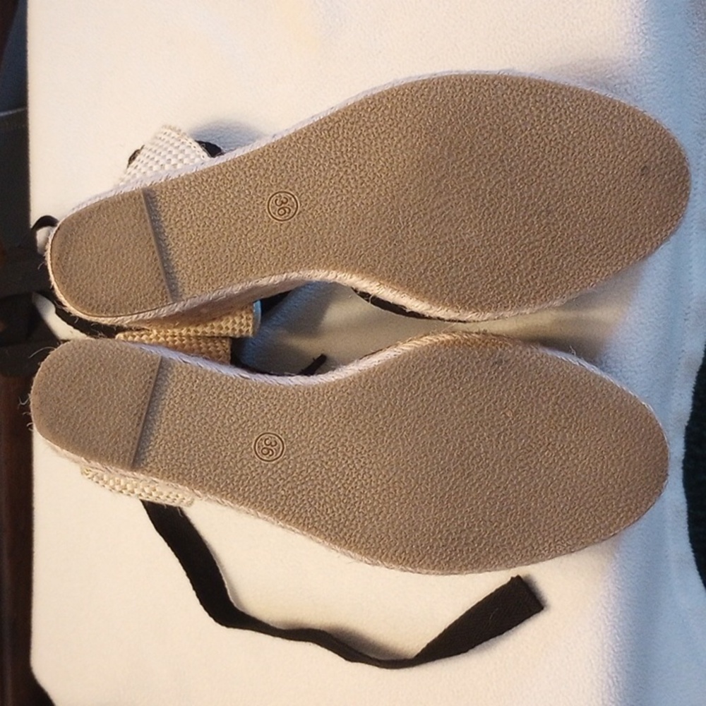 Black Ankle Wrap Wedge Shoes - Picture 4 of 5